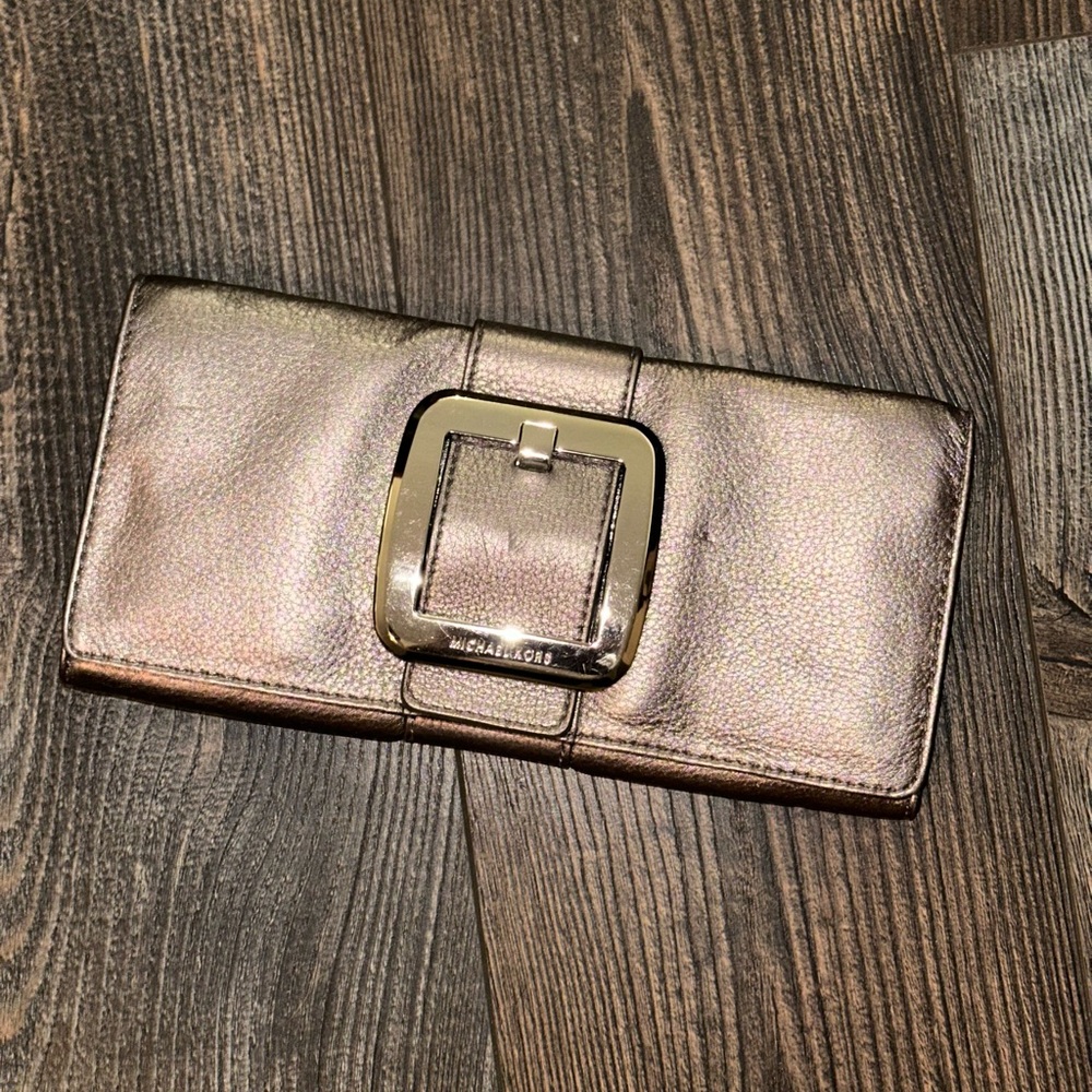 Michael Kors Metallic Clutch with Square Buckle